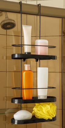 Imagem de Suporte Banheiro Porta Shampoo Preto Triplo Para Box Prateleiras Wave