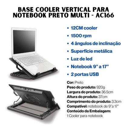 Imagem de Suporte Base com Cooler para Notebook Multi, Até 17, 2x USB, LED, Preto AC166