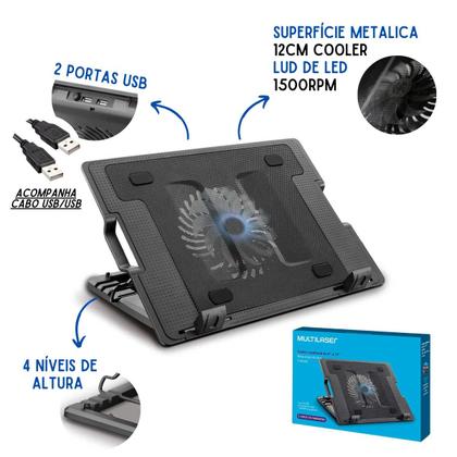 Imagem de Suporte Base com Cooler para Notebook Multi, Até 17, 2x USB, LED, Preto AC166