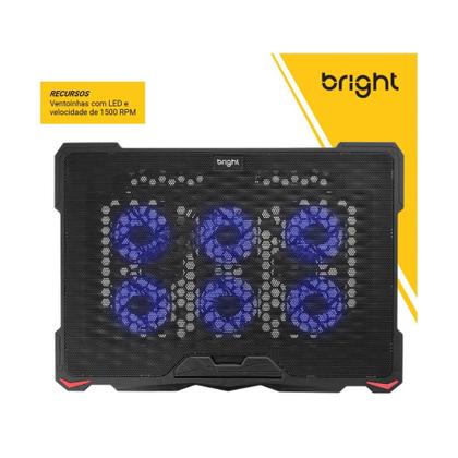 Imagem de Suporte Base Cooler Para Notebook Twister Com 6 Fans Ventoinhas Led Azul E Usb Hub Preto Azul