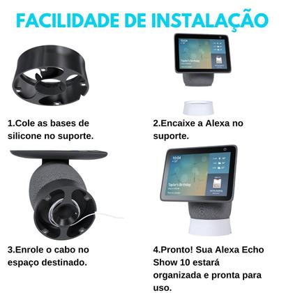 Imagem de Suporte Base Elevação de Mesa com Enrolador de Cabos Compatível com Alexa Echo Show 10