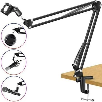 Imagem de Suporte Braço Articulado P/ Microfone + Pop Filter Estúdio Podcast Rádio Youtuber