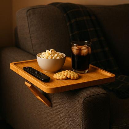 Imagem de Suporte Braço Sofá Bambu Dobrável Mesa Bandeja 33cm Prático