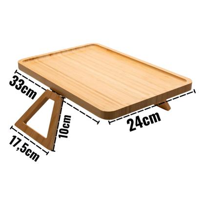 Imagem de Suporte Braço Sofá Bambu Dobrável Mesa Bandeja 33cm Prático