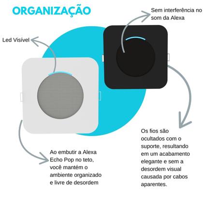 Imagem de Suporte Branco Quadrado de Teto para Embutir Assistente Virtual Compatível Com Alexa Echo Pop - ARTBOX3D