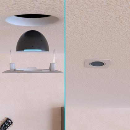 Imagem de Suporte Branco Quadrado de Teto para Embutir Assistente Virtual Compatível Com Alexa Echo Pop - ARTBOX3D