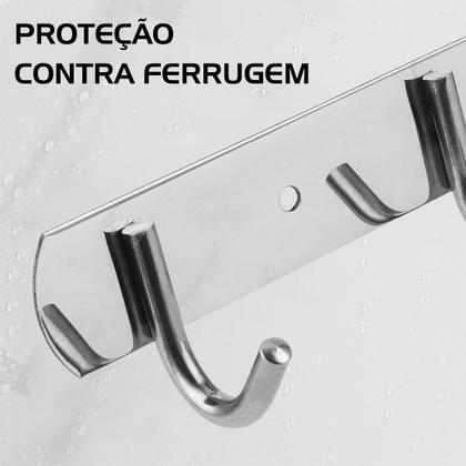 Imagem de Suporte Cabide 5 Ganchos Pendurar Multiuso Parede Aço Inox