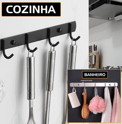 Imagem de Suporte Cabide 5 Ganchos Pendurar Multiuso Parede Aço Inox