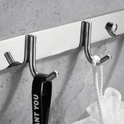 Imagem de Suporte Cabide 5 Ganchos Pendurar Multiuso Parede Aço Inox