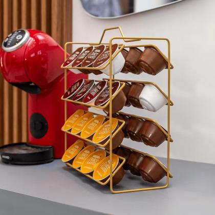 Imagem de Suporte Cápsulas de Café Dolce Gusto 32 unidades Porta Reforçado Preto Dourado Organizador Suporte bancada