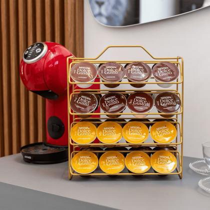 Imagem de Suporte Cápsulas de Café Dolce Gusto 32 unidades Porta Reforçado Preto Dourado Organizador Suporte bancada