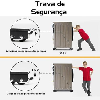 Imagem de Suporte Carrinho Com Rodinhas Base Ajustável Máquina Lavar Geladeira Móveis Fogão Lava Louças Linha Premium