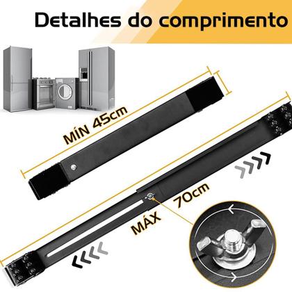 Imagem de Suporte Carrinho Com Rodinhas Base Ajustável Máquina Lavar Geladeira Móveis Fogão Lava Louças Linha Premium