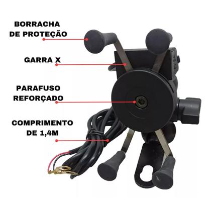 Imagem de Suporte Celular Moto Com Carregador Universal Usb Garra X