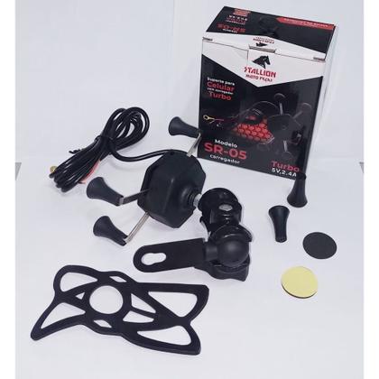 Imagem de Suporte Celular Moto Motocicleta com Carregador Turbo Usb Gps Articulado Pinca Aranha Aluminio