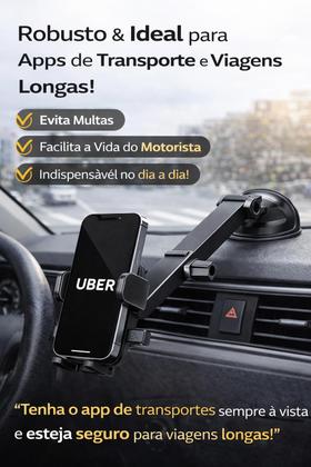 Imagem de Suporte Celular Para Carro Fixa Painel Saída Ar e Retrovisor com ventosa material rígido braço telescópico estendível aplicativos carros caminhões