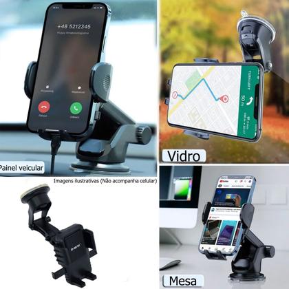 Imagem de Suporte Celular Veicular Trava Automática Vidro Painel Carro