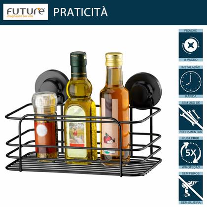 Suporte Cesto Multiuso Ventosa Cozinha Banheiro Preto Future Imagem de Suporte Cesto Multiuso Ventosa Cozinha Banheiro Preto Future