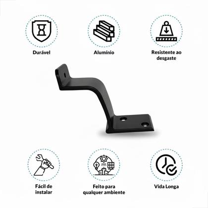 Imagem de Suporte Corrimão Escada p Fixação Parede Alumínio Preto 2Uni