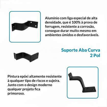 Imagem de Suporte Corrimão Escada p Fixação Parede Alumínio Preto 2Uni