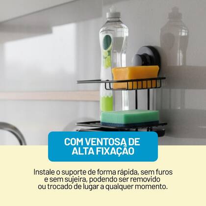 Imagem de Suporte cozinha preto fosco Sabão Detergente Esponja com Ventosa Future 4017PT