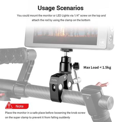 Imagem de Suporte de braçadeira SMALLRIG Super com mini cabeça esférica para monitor