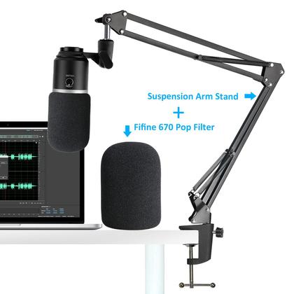 Imagem de Suporte de braço Mic Boom com pára-brisas para microfone Fifine K669B da SUNMON