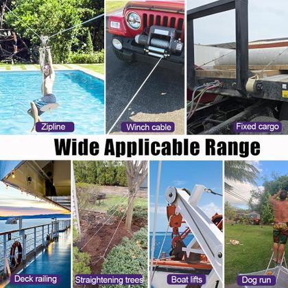 Imagem de Suporte de cabo de aço 1/4 de aço inoxidável de 25 pés com braçadeiras de 6400 libras