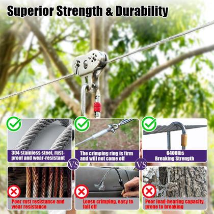 Imagem de Suporte de cabo de aço 1/4 de aço inoxidável de 25 pés com braçadeiras de 6400 libras