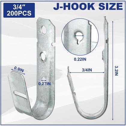 Imagem de Suporte de cabo J-Hook Gisafai 200 unidades de metal prateado de 3/4 polegadas