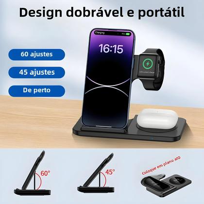 Imagem de Suporte de Carregamento Sem Fio 3 em 1 Dobrável para iPhone 15/14/13/12, Apple Watch e AirPods