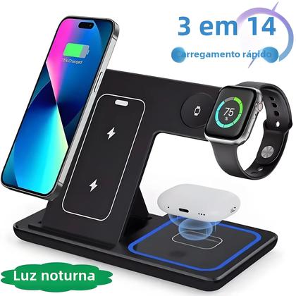 Imagem de Suporte de Carregamento Sem Fio 3 em 1 Dobrável para iPhone 15/14/13/12, Apple Watch e AirPods