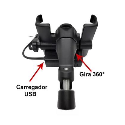 Imagem de Suporte de celular com carregador para Moto e Scooter bike em alumínio
