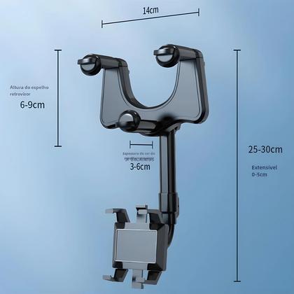 Imagem de Suporte de Celular para Espelho Retrovisor com Rotação 360° - Suporte Estável para iPhone e Samsung