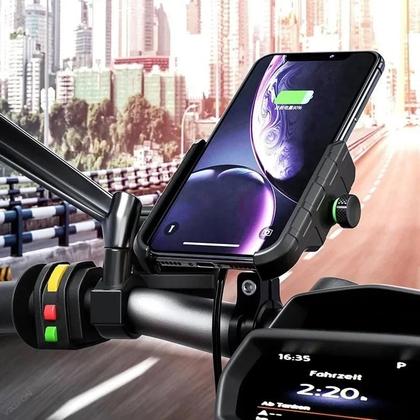 Imagem de Suporte de Celular para Moto com Carregador Sem Fio e USB - Carregamento Rápido