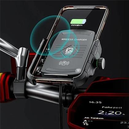 Imagem de Suporte de Celular para Moto com Carregador Sem Fio e USB - Carregamento Rápido