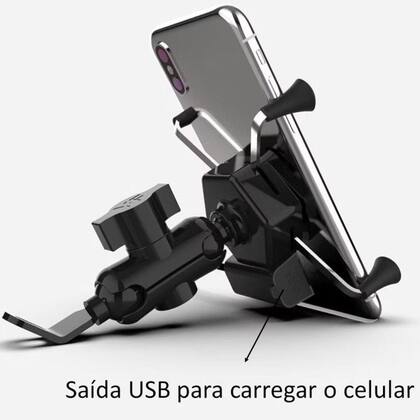 Imagem de Suporte de Celular Para Motocicleta Com Carregador Universal Usb Cor Preto - 9H