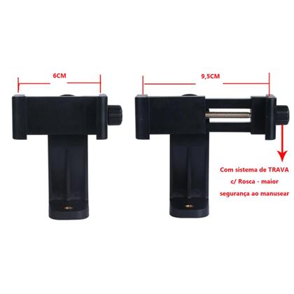 Imagem de Suporte De Celular/Smartphone Giratório 2x1 Com Trava Modelo Rosca P/ Tripés Sapatas Rosca 1/4