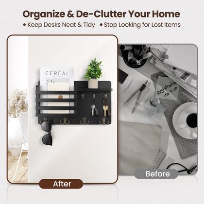 Imagem de Suporte de correspondência Nekon Wall Mail Organizer com ganchos de madeira
