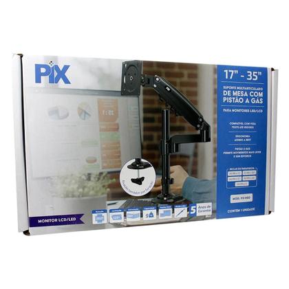 Imagem de Suporte de Mesa Ajustavel com Pistao a Gas Para Monitor PIX, 17" à 35", Preto - PX-H80