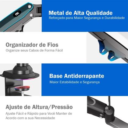 Imagem de Suporte de Mesa Ajustavel com Pistao a Gas Para Monitor PIX, 17" à 35", Preto - PX-H80
