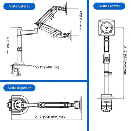 Imagem de Suporte de Mesa Ajustavel com Pistao a Gas Para Monitor PIX, 17" à 35", Preto - PX-H80