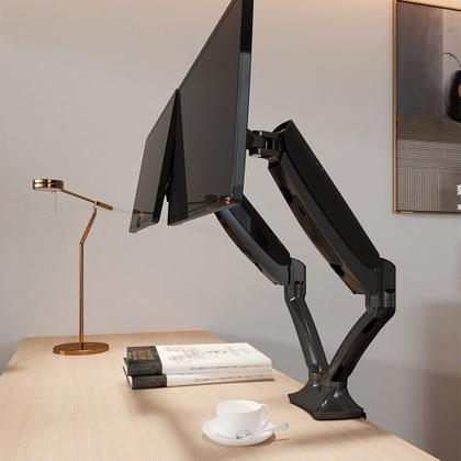 Imagem de Suporte de Mesa Articulado para 2 Monitores de 10"" a 27"" FlexiSpot F7D, Ajustes com Pistão a Gás, VESA, Preto - F7DB