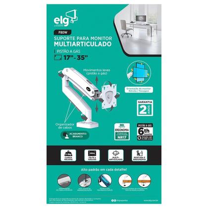 Imagem de Suporte de Mesa Articulado para Monitor de 17" a 35" ELG, com Pistão a Gás, Branco - F80W