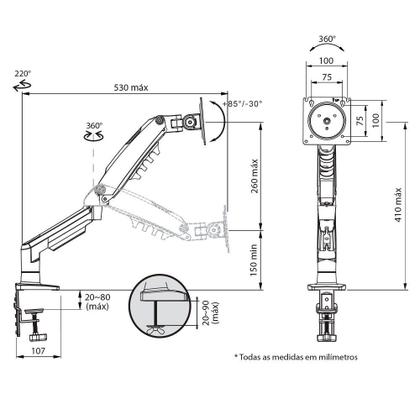 Imagem de Suporte de Mesa Articulado para Monitor de 17" a 35" ELG, com Pistão a Gás e Cabo HDMI 2.0, VESA, Grafite - F98HDMI