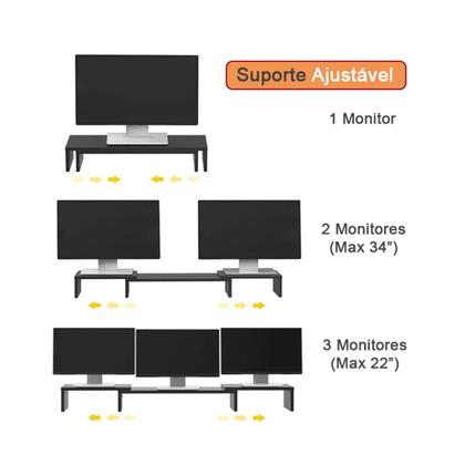 Imagem de Suporte de Mesa Base Elevada Ajustável 3 Monitores Gamer Notebook Branco