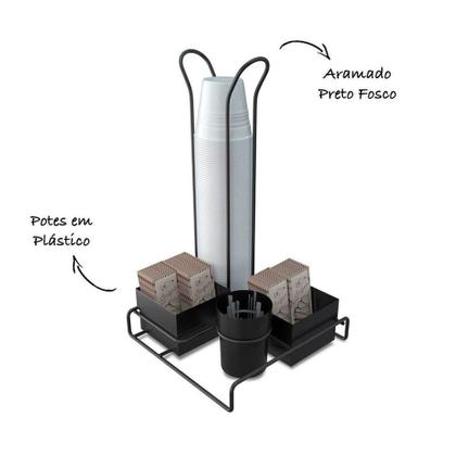 Imagem de Suporte De Mesa Black Para Sachê Com Porta Copos - Stolf