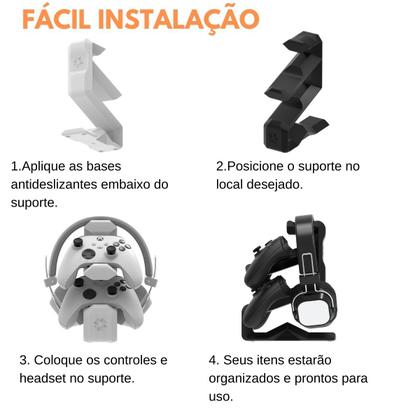 Imagem de Suporte de Mesa Compatível Com HeadSet e 2 Controles do Xbox ou PlayStation - ARTBOX3D