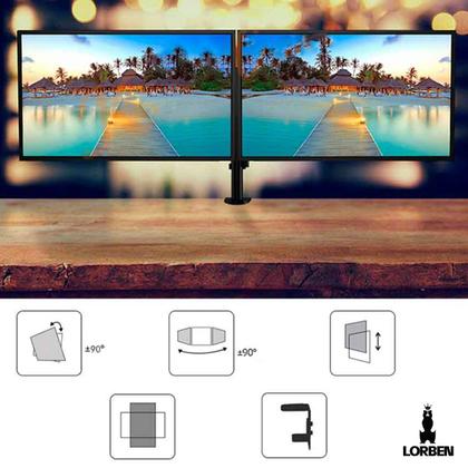 Imagem de Suporte de Mesa Duplo Articulado para 2 TV Monitores 13 A 27 Polegadas Ajuste Articulação e Altura GT6050 Lorben