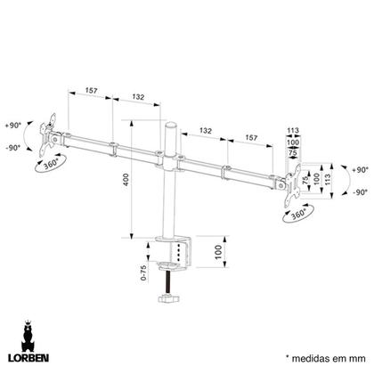 Imagem de Suporte de Mesa Duplo Articulado para 2 TV Monitores 13 A 27 Polegadas Ajuste Articulação e Altura GT6050 Lorben